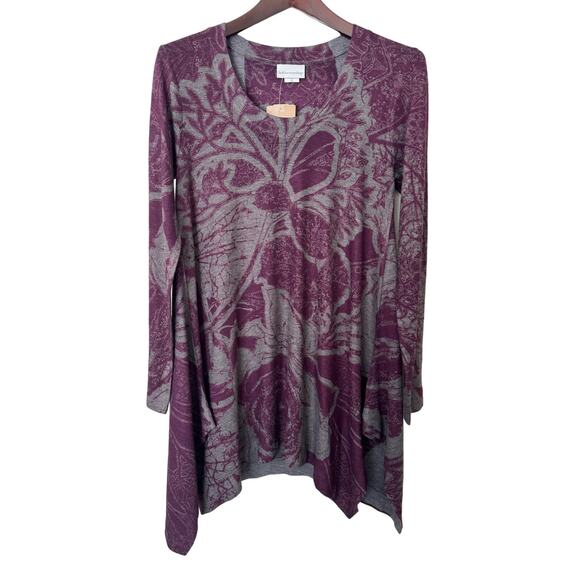 Soft Surroundings Purple Gray Floral Tunic Sweater Size XS NWT - Picture 1 of 5